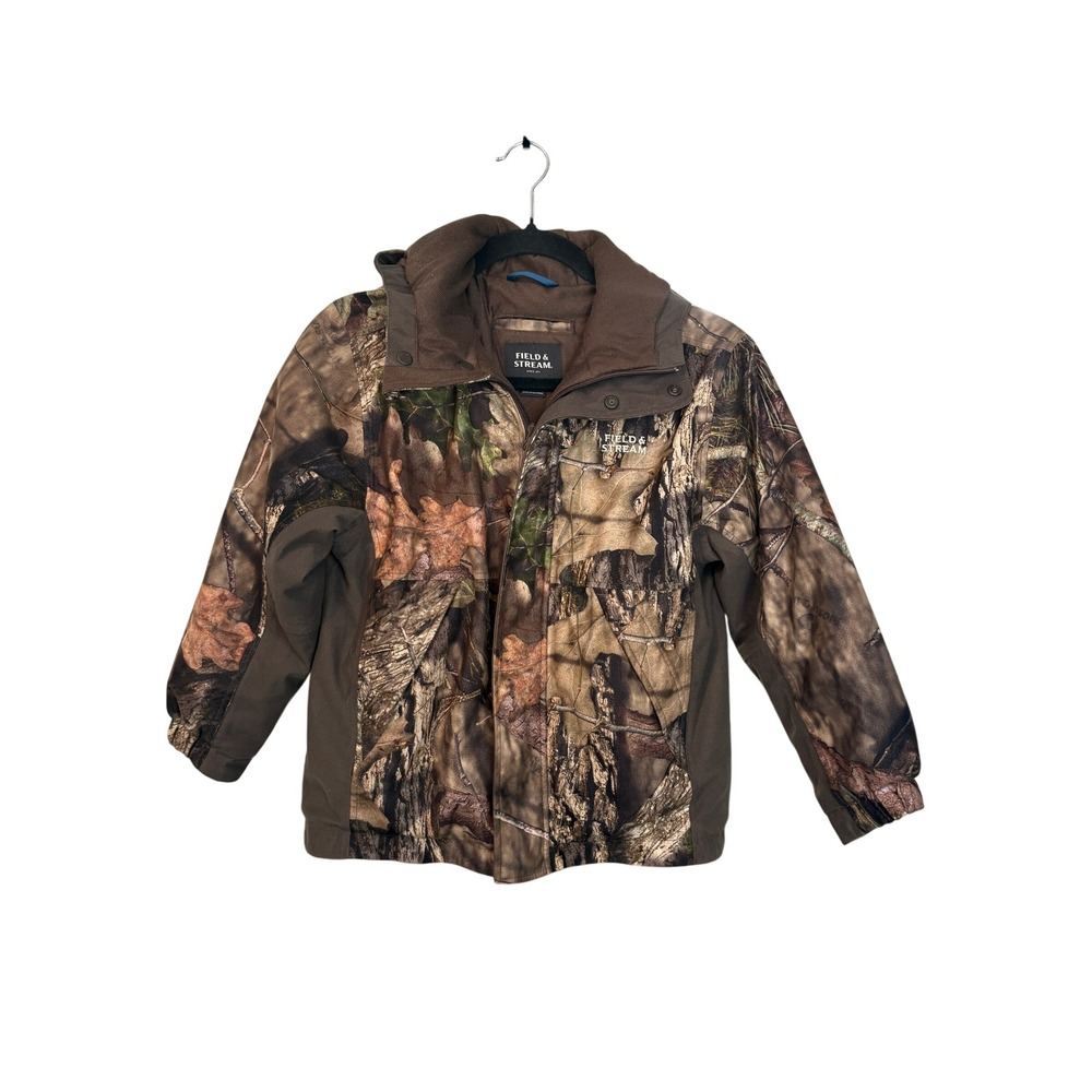 Field & Stream Kids Camo Hunting Jacket Youth Small Brown Mossy Oak Hooded Zip